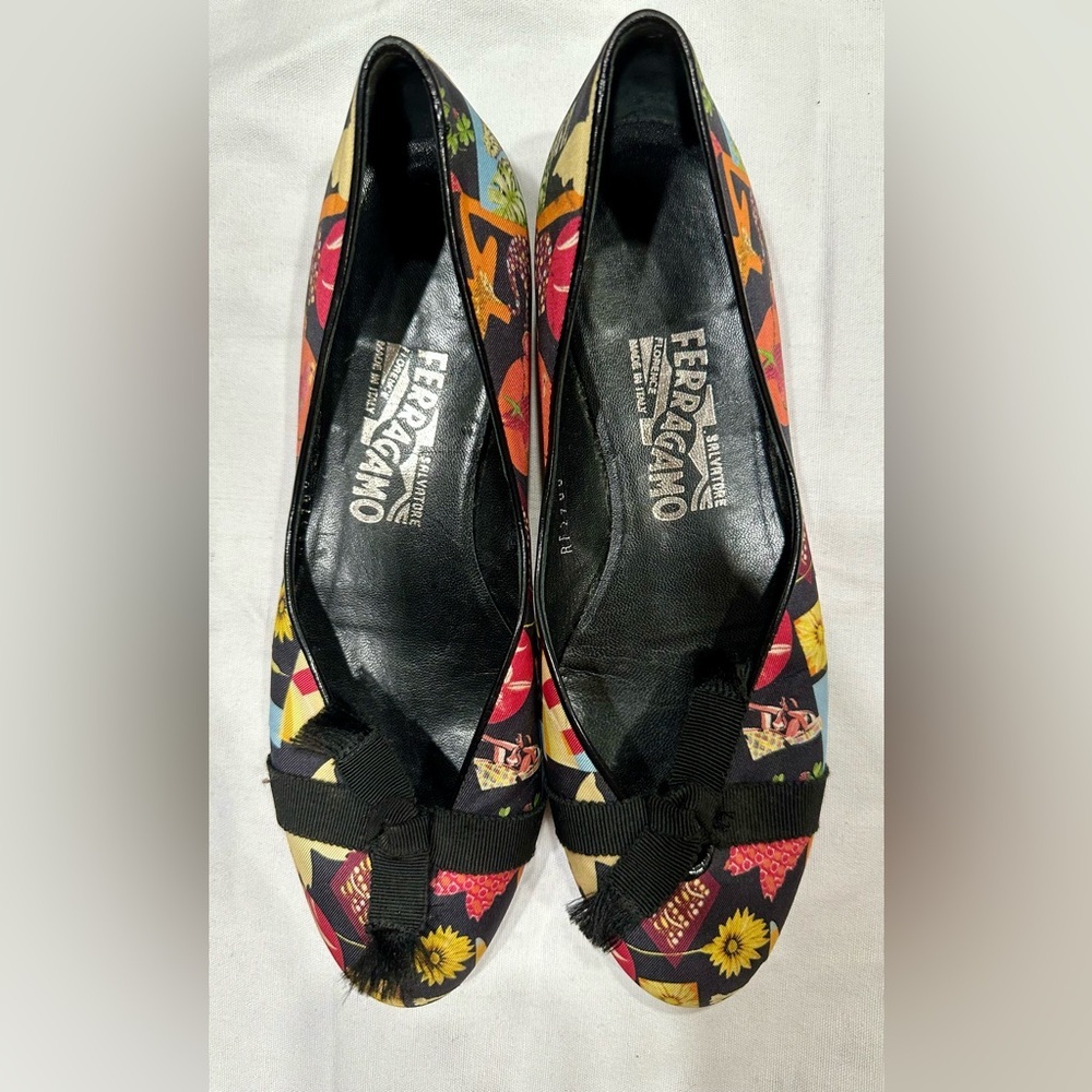 Vintage Salvatore Ferragamo Women's Floral Flats - Red and Yellow 7